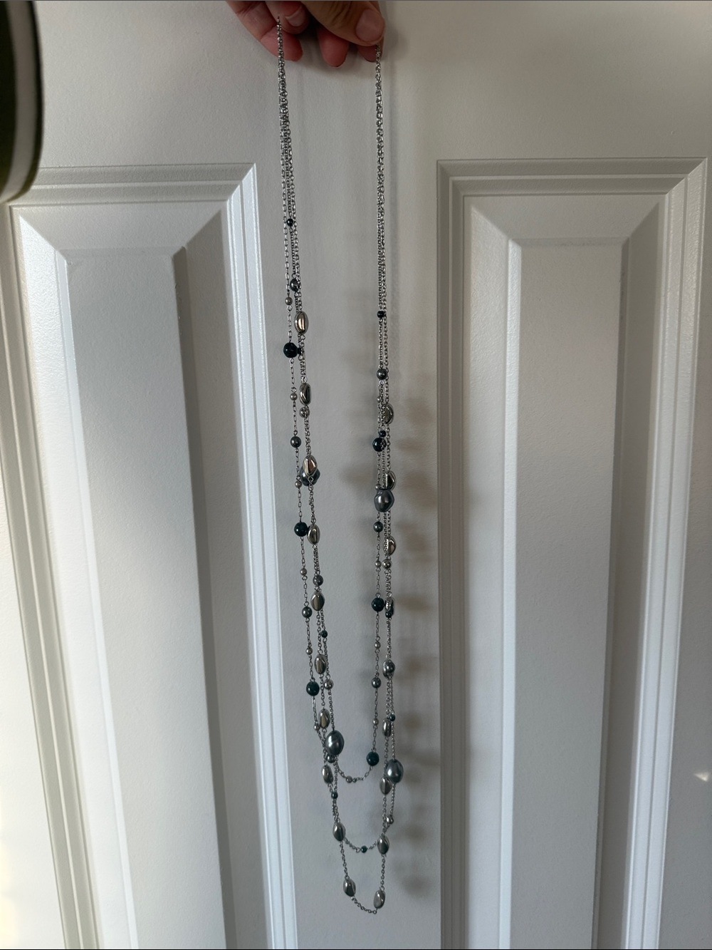 Silver and Grey Multi-Strand Beaded Necklace - Women Jewelry